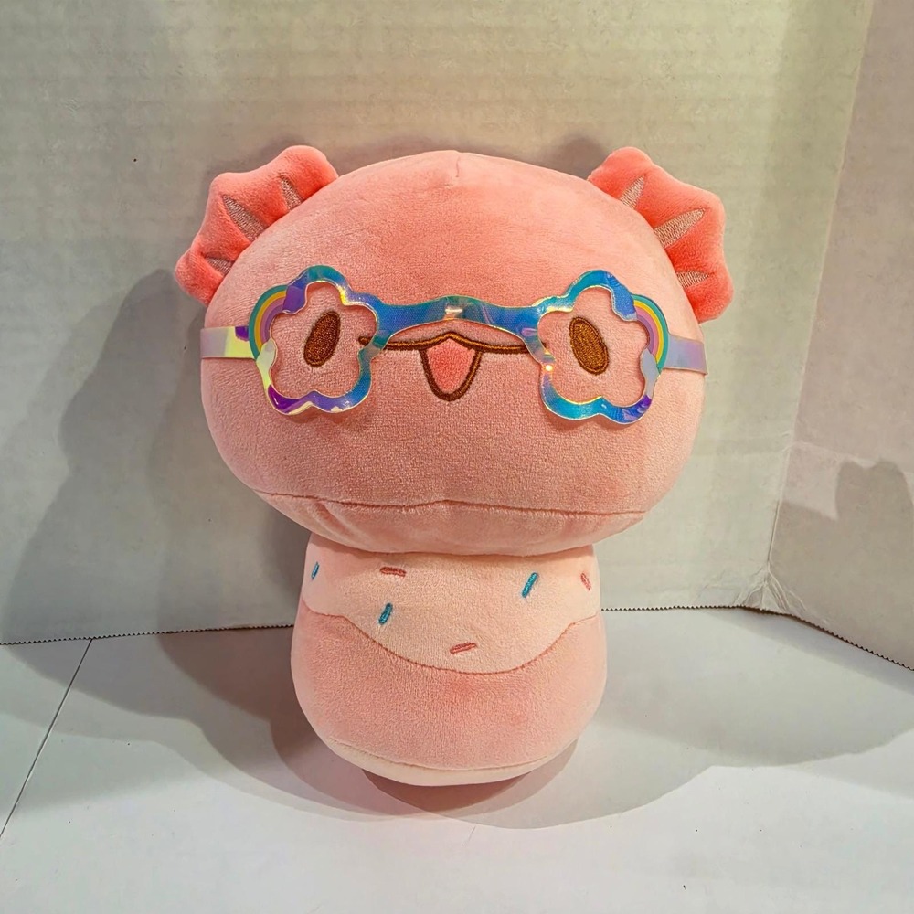 Mewaii Strawberry Axolotl Mushroom Plush 8" Kawaii Squishy Pillow Glasses